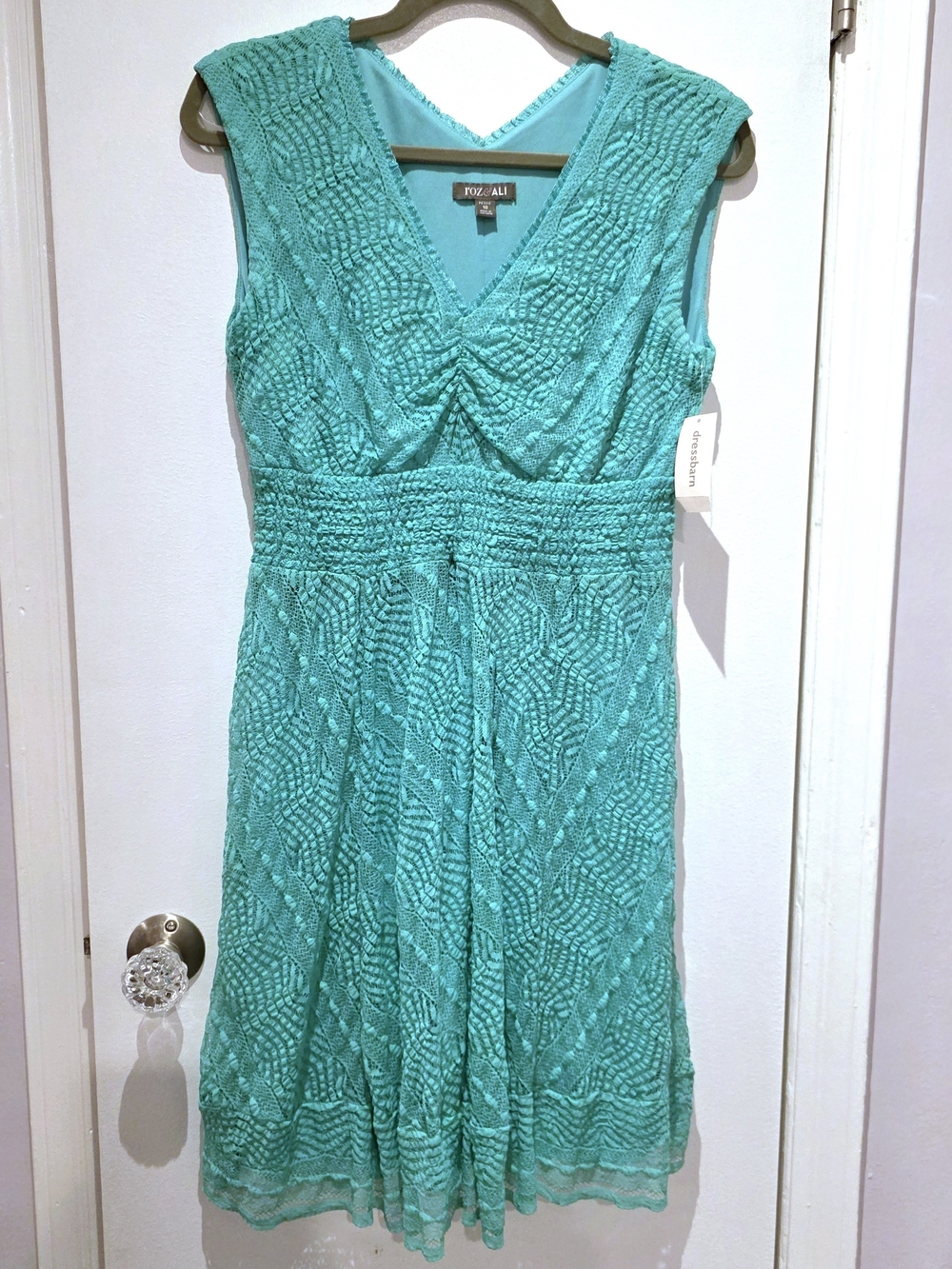 Roz & Ali Petite 10P Turquoise Lace Sleeveless Fit & Flare Dress NWT